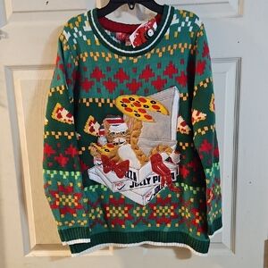 33 DEGREES CHRISTMAS CAT SWEATER: GREEN/RED: NEW WITH TAGS: SIZE XL (18/20)